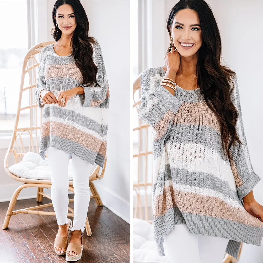 Casual Encounters Silver Gray Colorblock Sweater