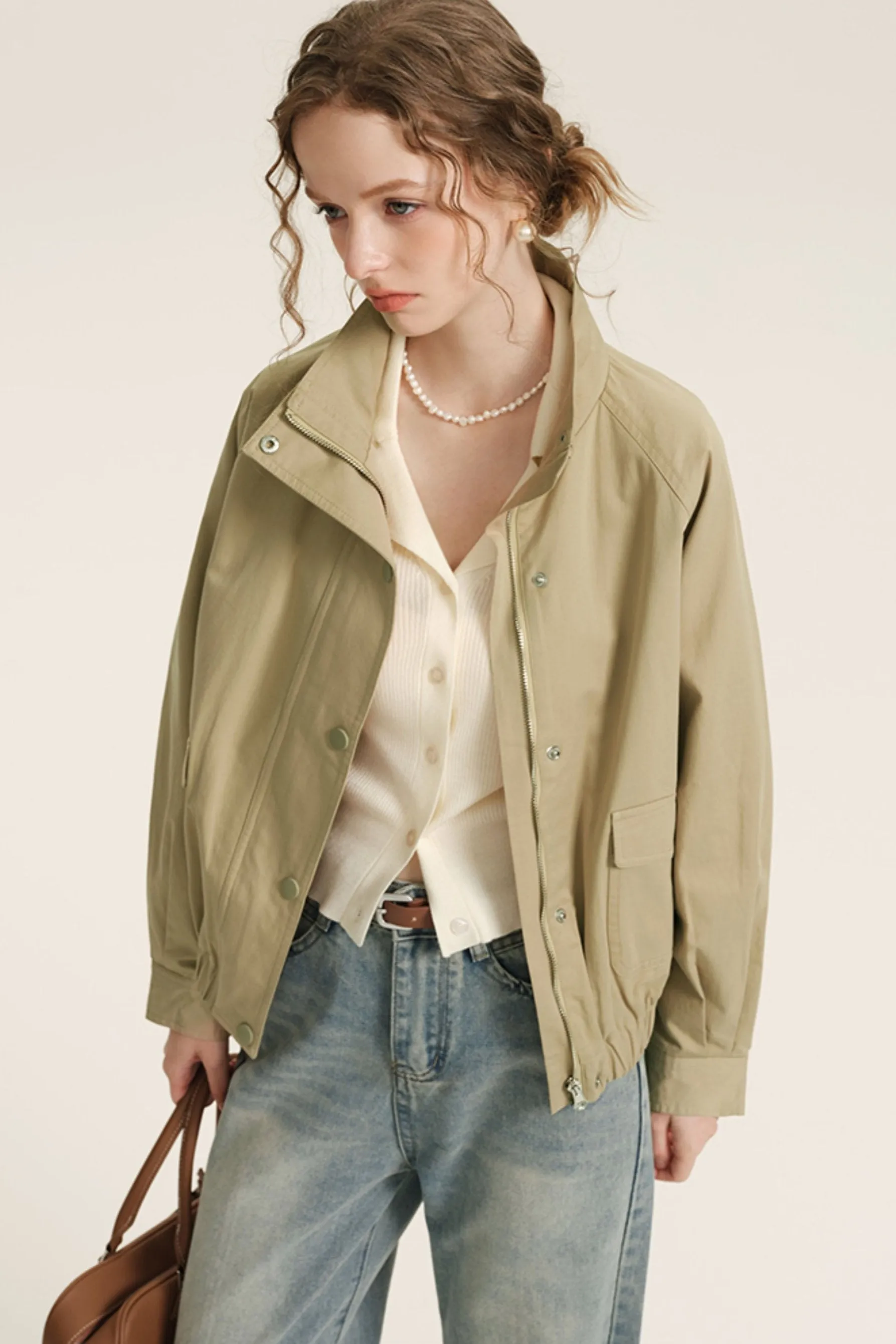 Casual Khaki Cropped Jacket