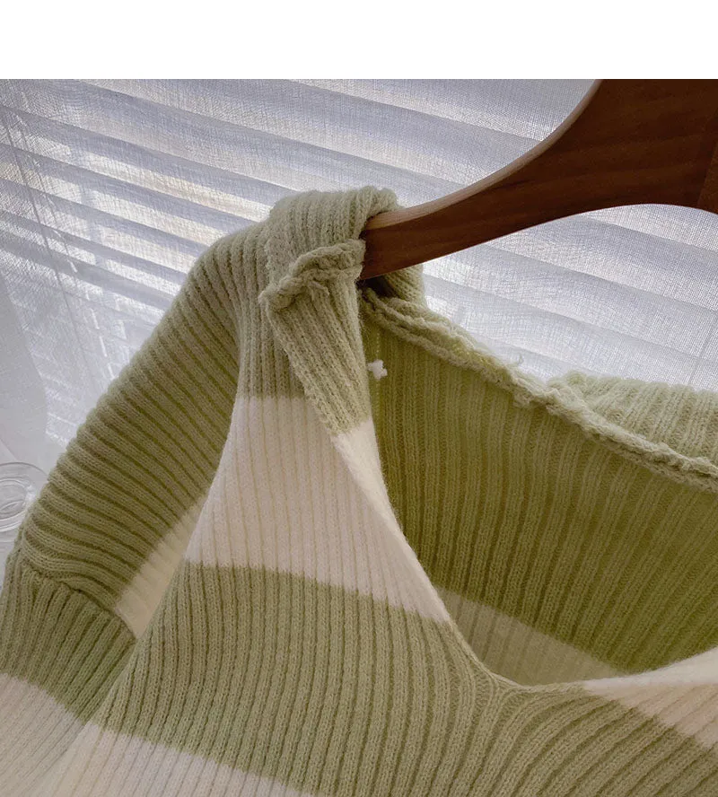 Casual Short striped sweater hooded Pullover Top  6461