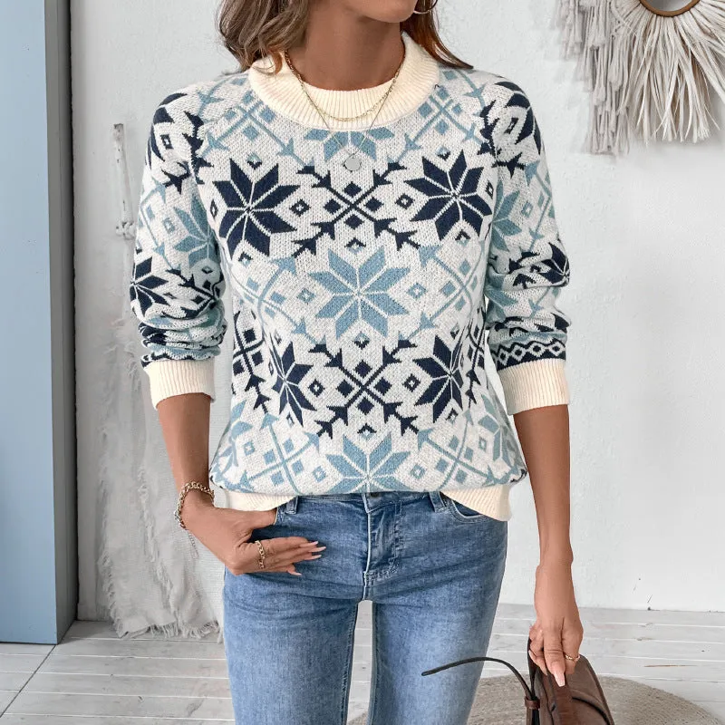 Casual Women's Clothing Pullover Jacquard Knitted Sweater