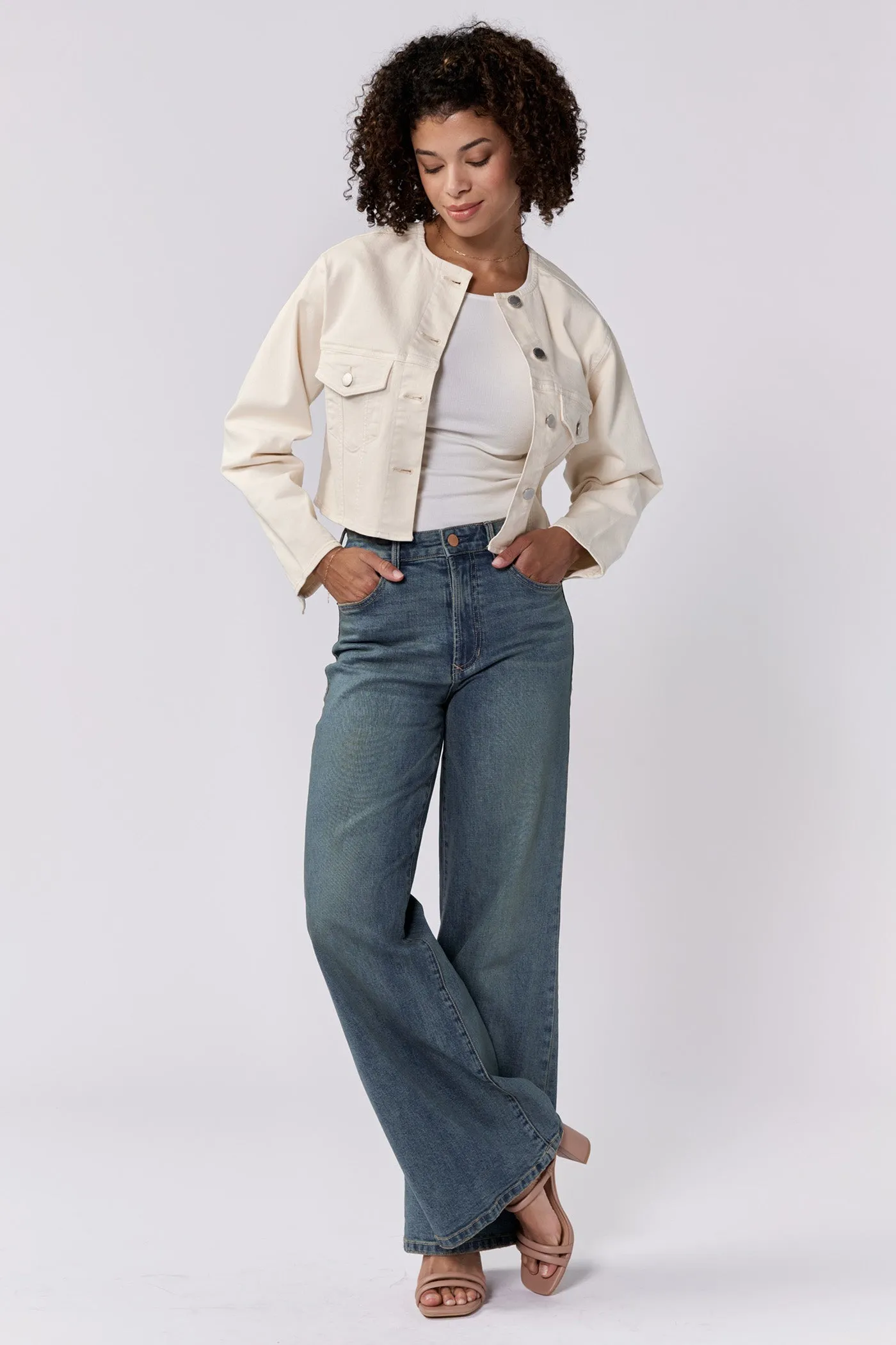 CELLY LONG SLEEVE CROPPED CLEAN HEM JACKET WHEAT