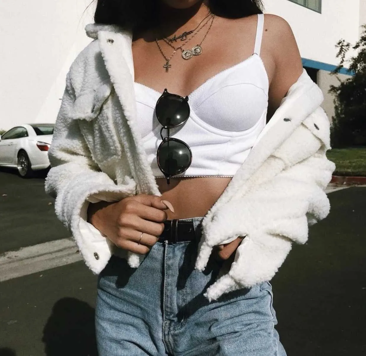 Chic Cozy Teddy Fur Cropped Faux Fur Trucker Jacket