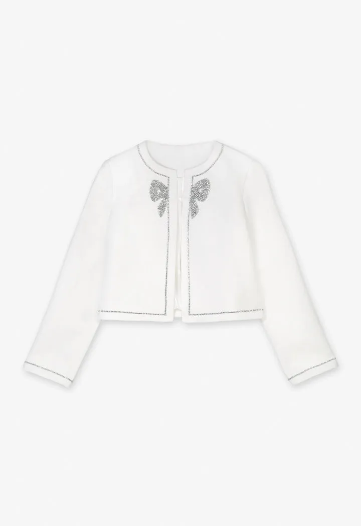 Choice Long Sleeve Crystal Embellished Jacket Off White