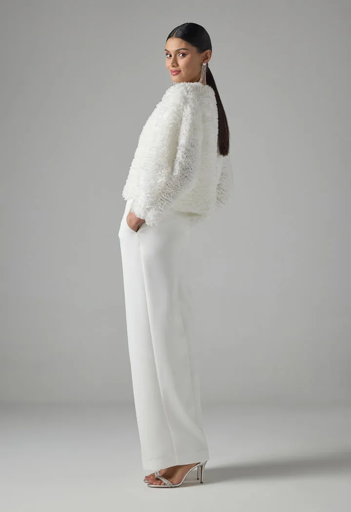 Choice Single Tone Long Sleeve Ruffle Jacket Off White