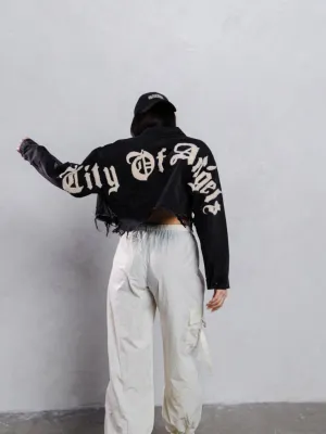 CITY OF ANGEL Cream font Crop Denim Jacket