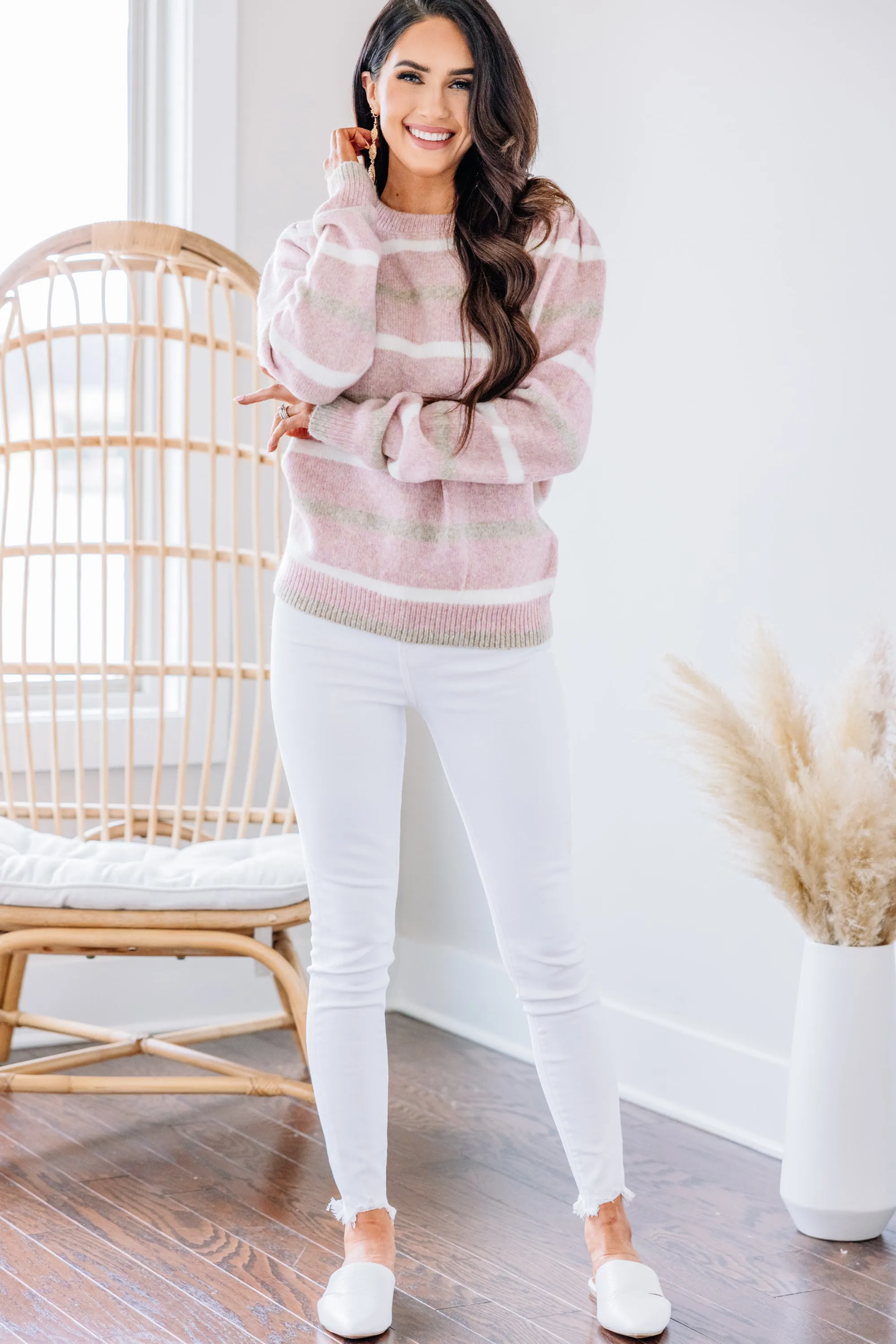 Classic Pop Mauve Pink Striped Sweater