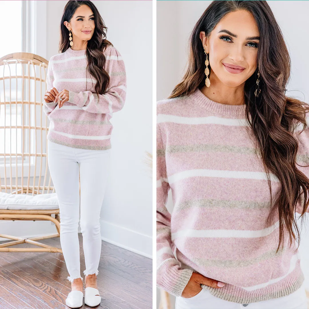 Classic Pop Mauve Pink Striped Sweater