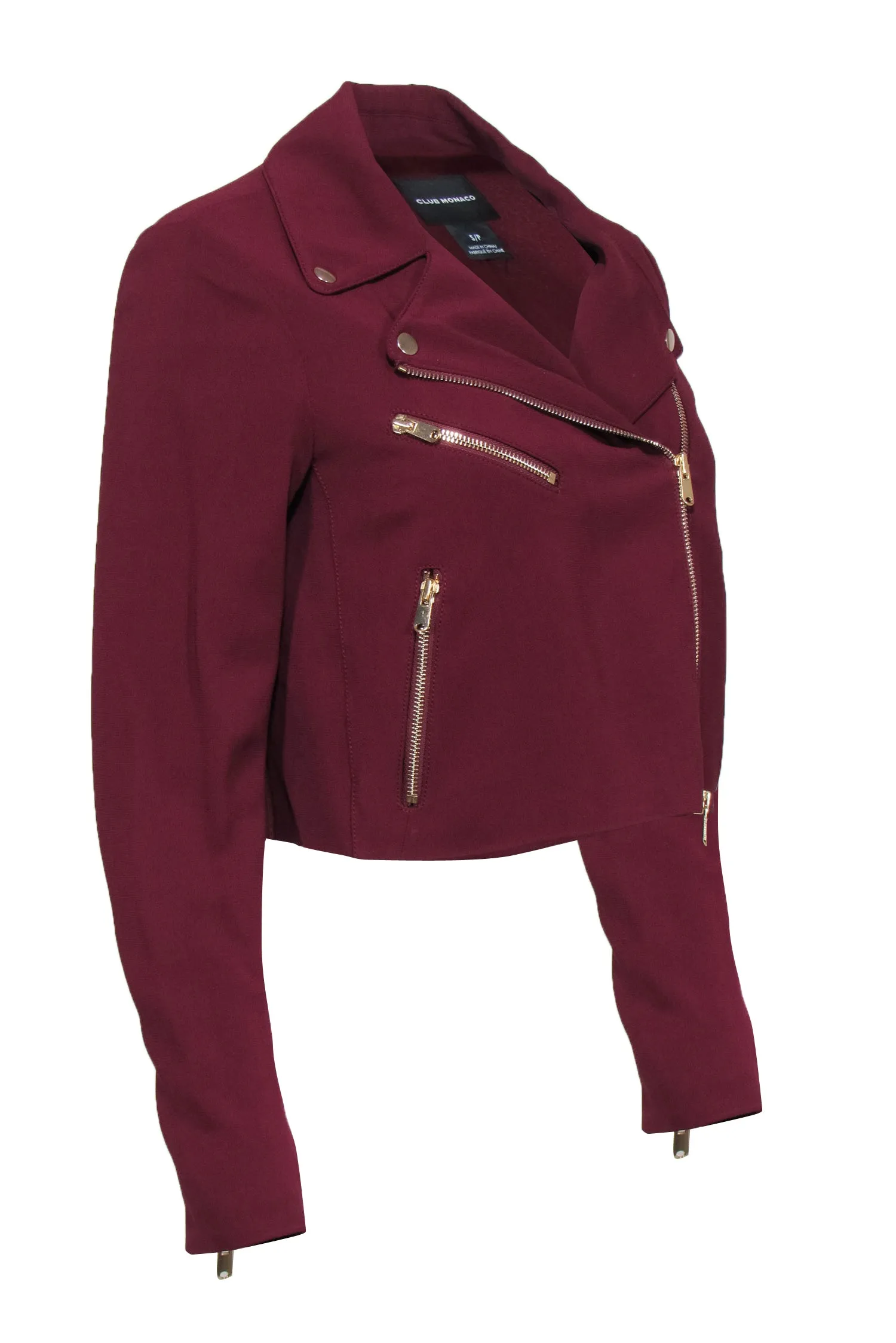 Club Monaco - Burgundy Cropped Zip-Up Moto-Style Jacket Sz S