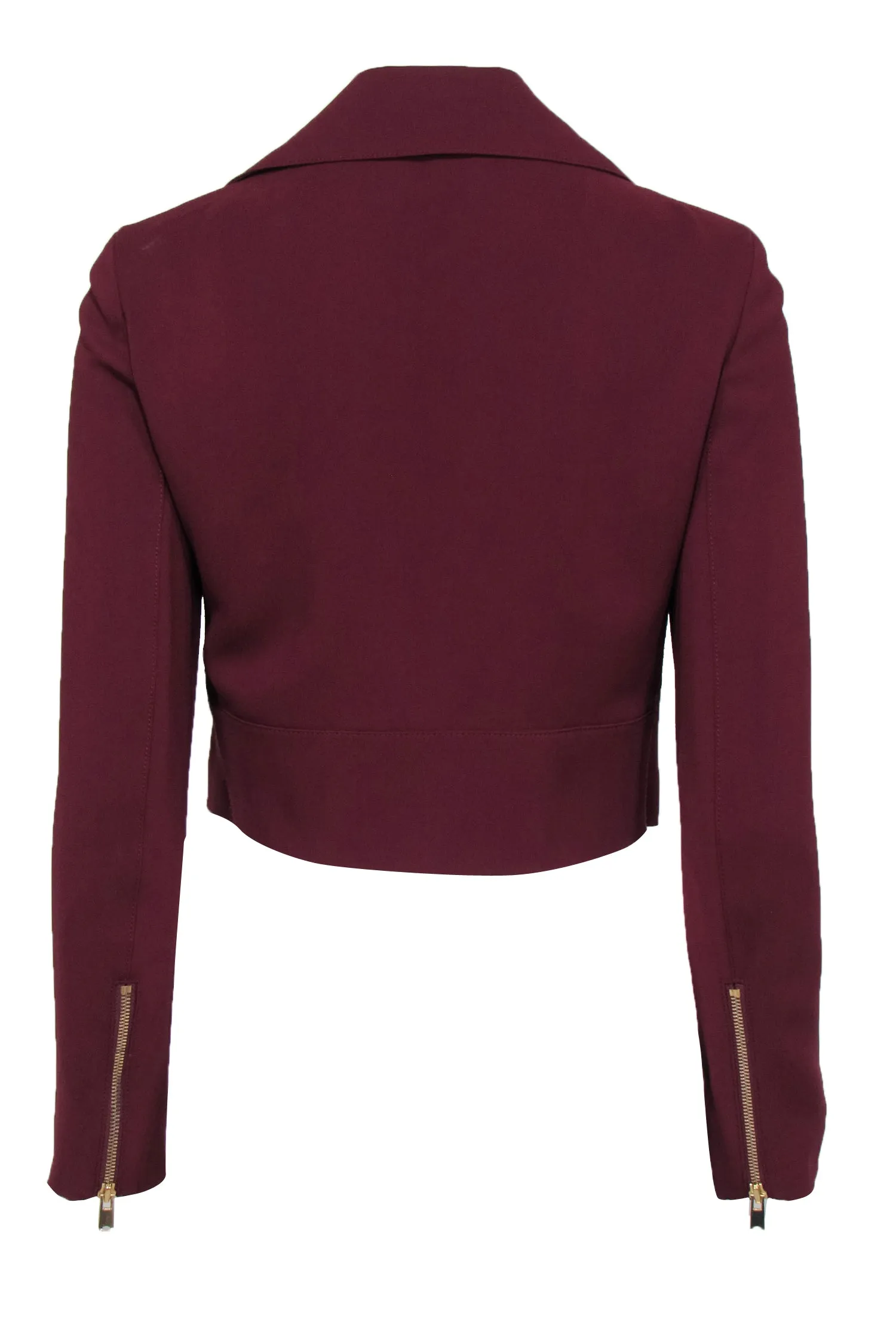 Club Monaco - Burgundy Cropped Zip-Up Moto-Style Jacket Sz S