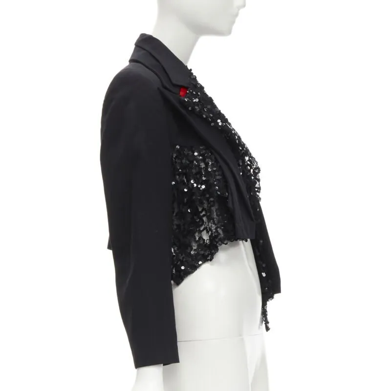 COMME DES GARCONS 1980's Vintage Runway black  sequins mesh cropped jacket S