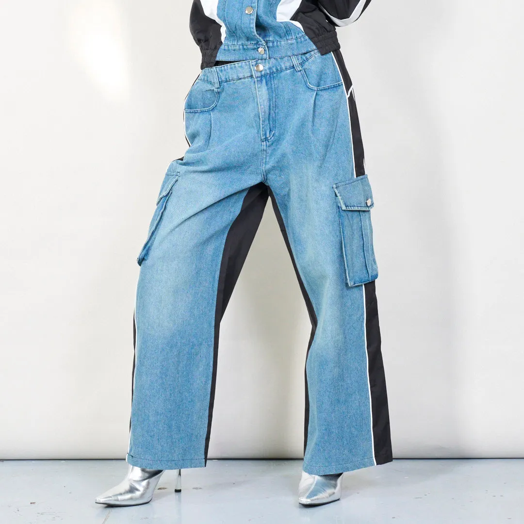 Contrast panel denim cargo set wholesale