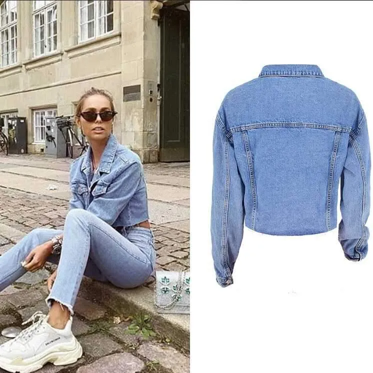 Cool Oversized Cropped Denim Jacket Womens