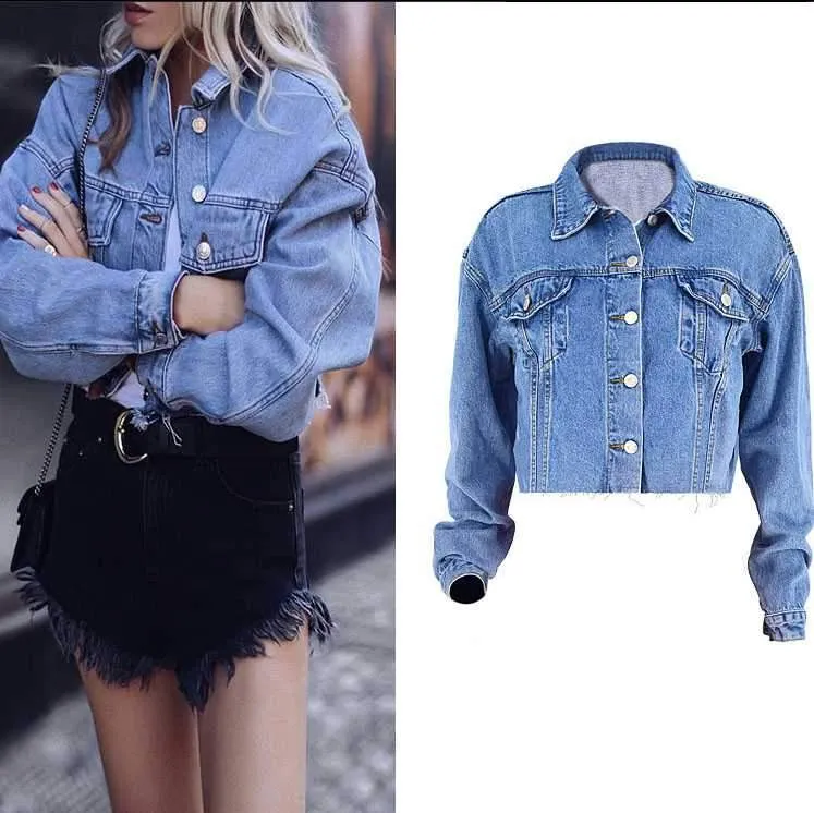 Cool Oversized Cropped Denim Jacket Womens