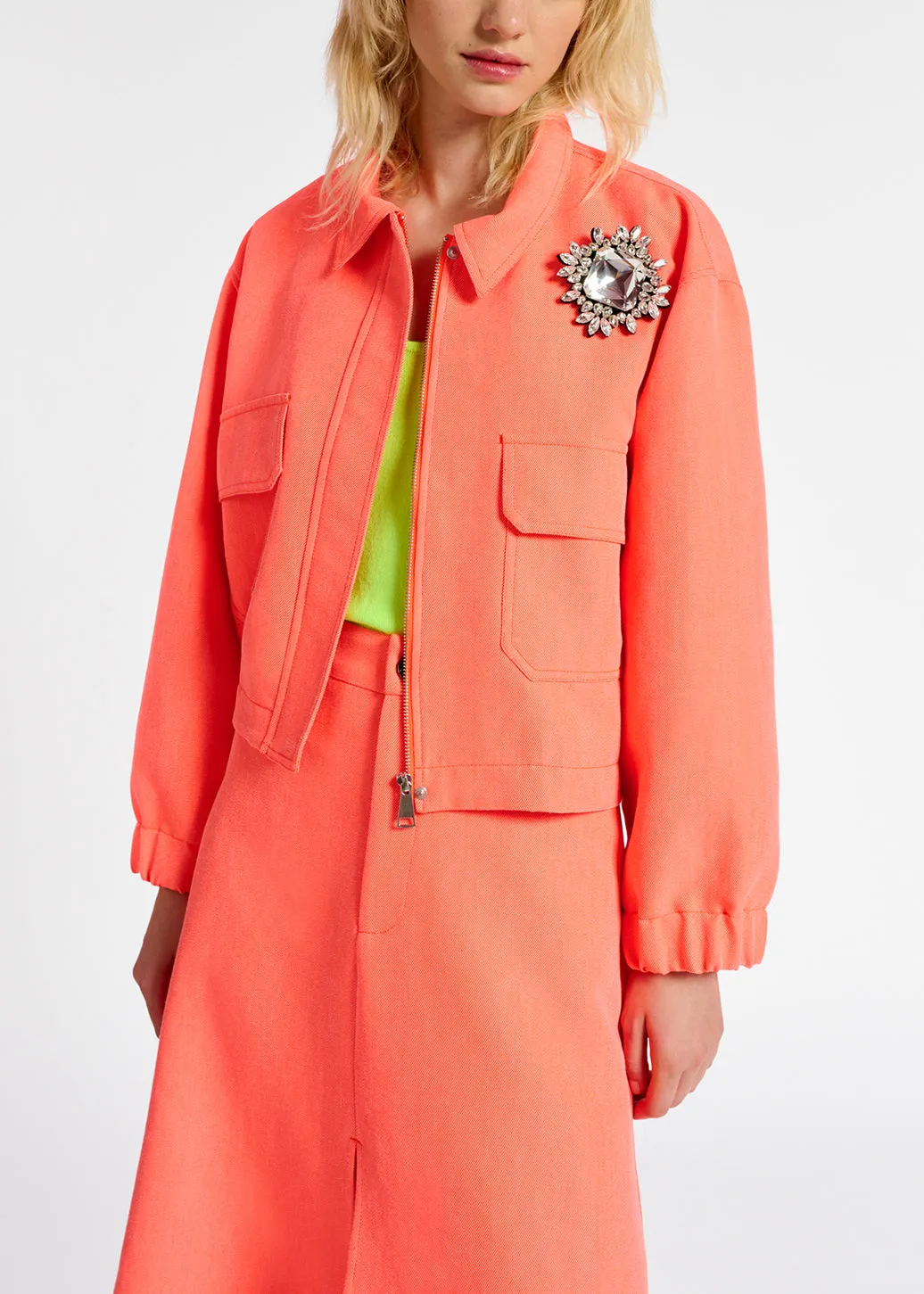 Coral red cropped jacket