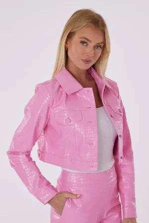 Croc Faux Leather Cropped Jacket