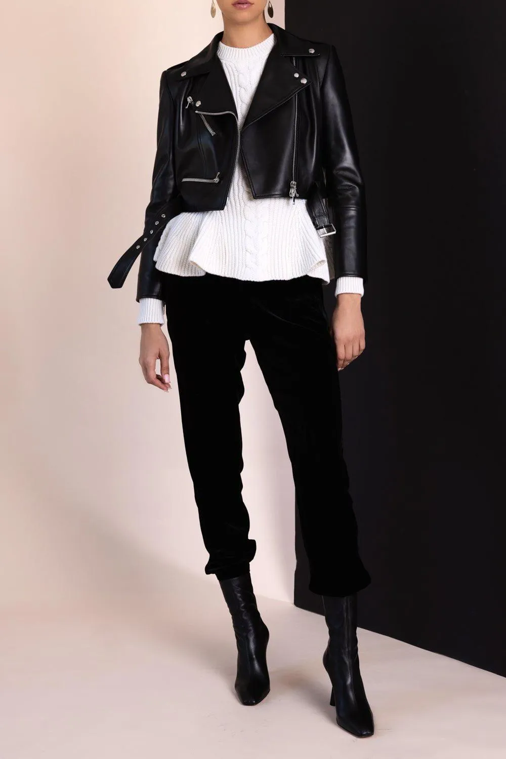 Cropped Biker Jacket - Black