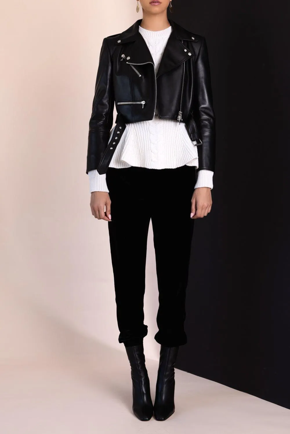 Cropped Biker Jacket - Black