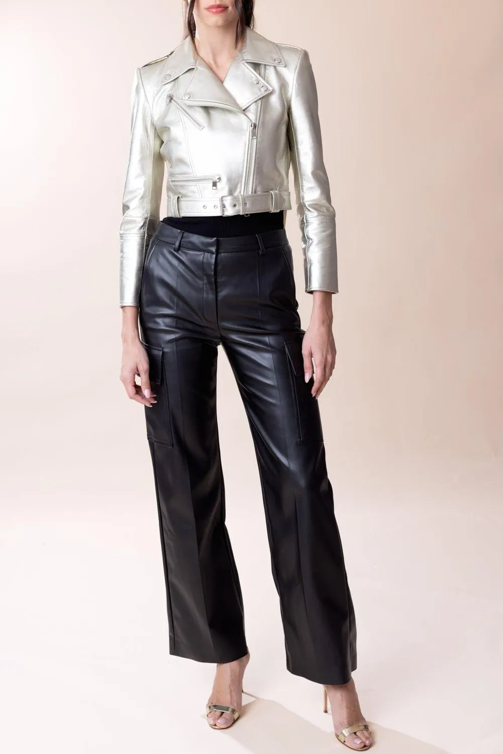 Cropped Biker Jacket - Champagne