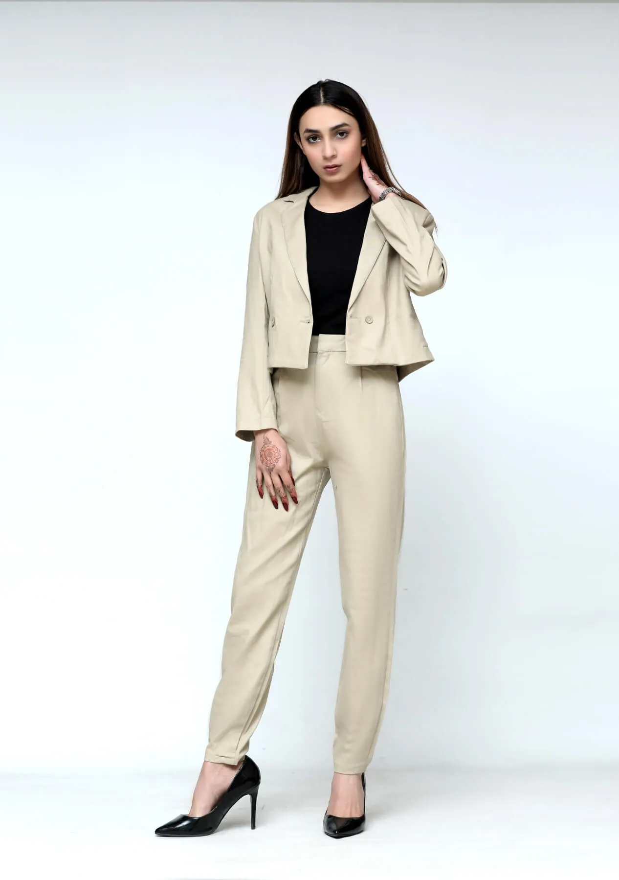 Cropped blazer - beige