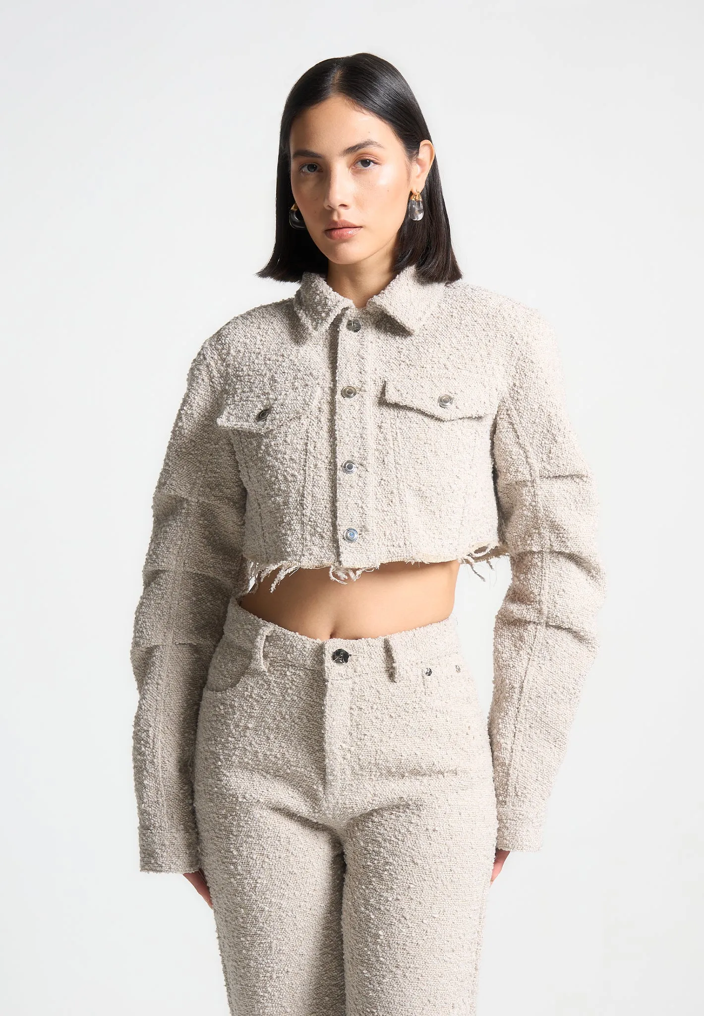 Cropped Boucle Jacket - Beige