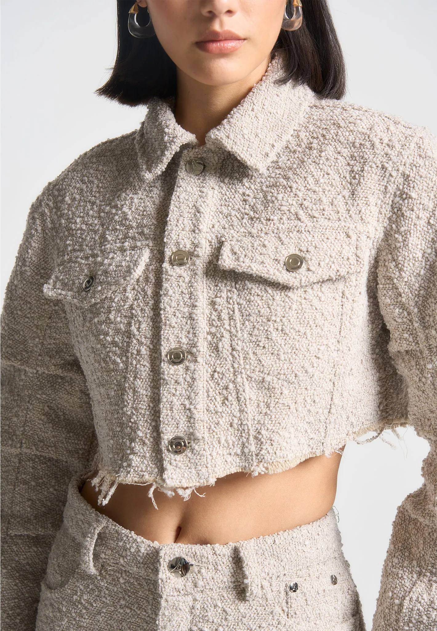 Cropped Boucle Jacket - Beige