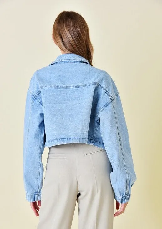 Cropped Cargo Denim Jacket