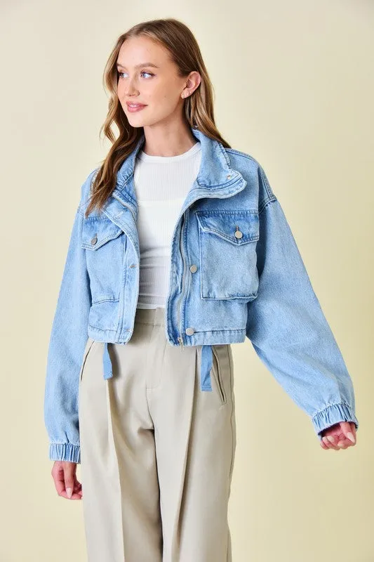 Cropped Cargo Denim Jacket