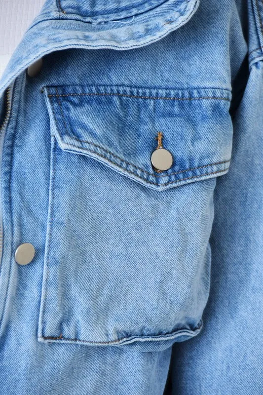 Cropped Cargo Denim Jacket