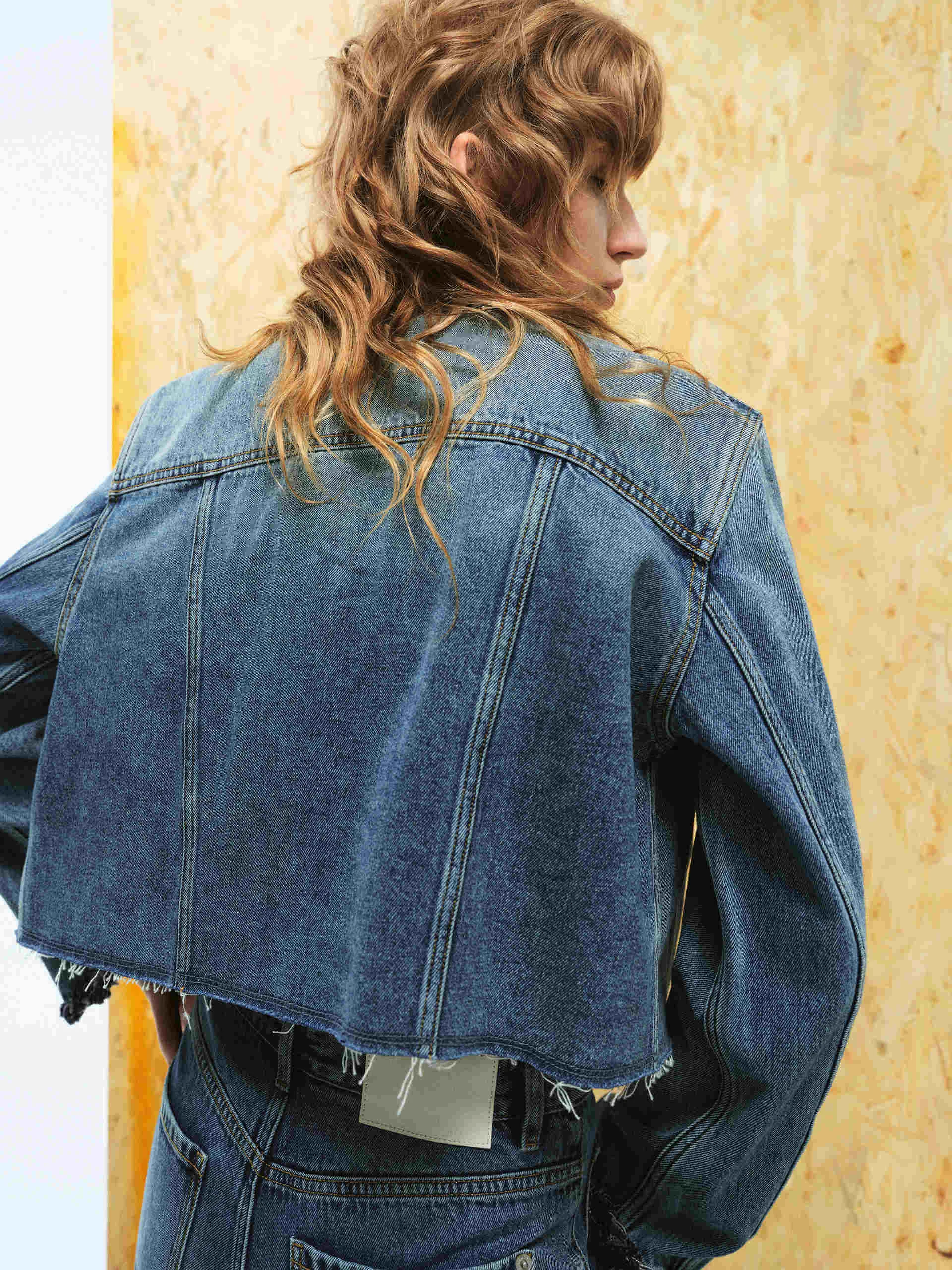 Cropped Collarless Denim Jacket