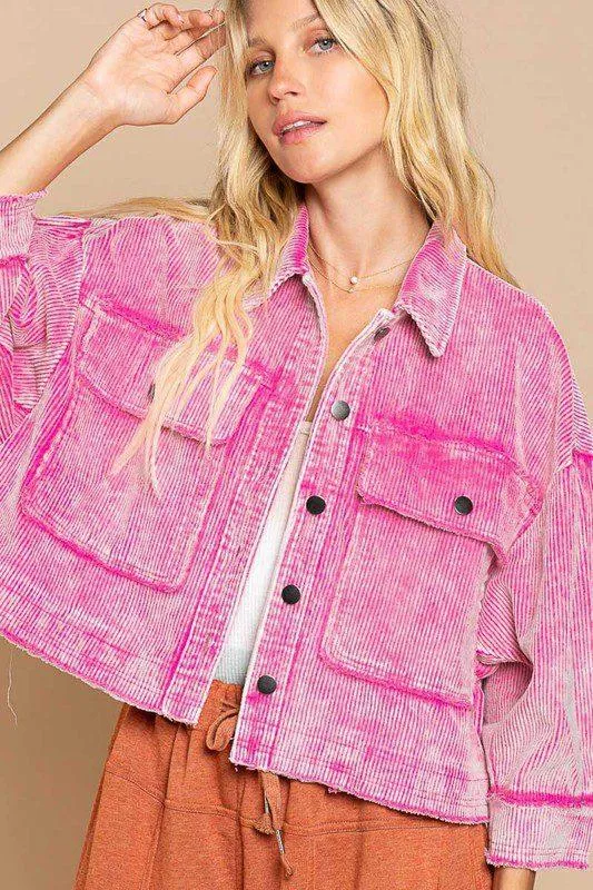 Cropped Corduroy Frayed Jacket