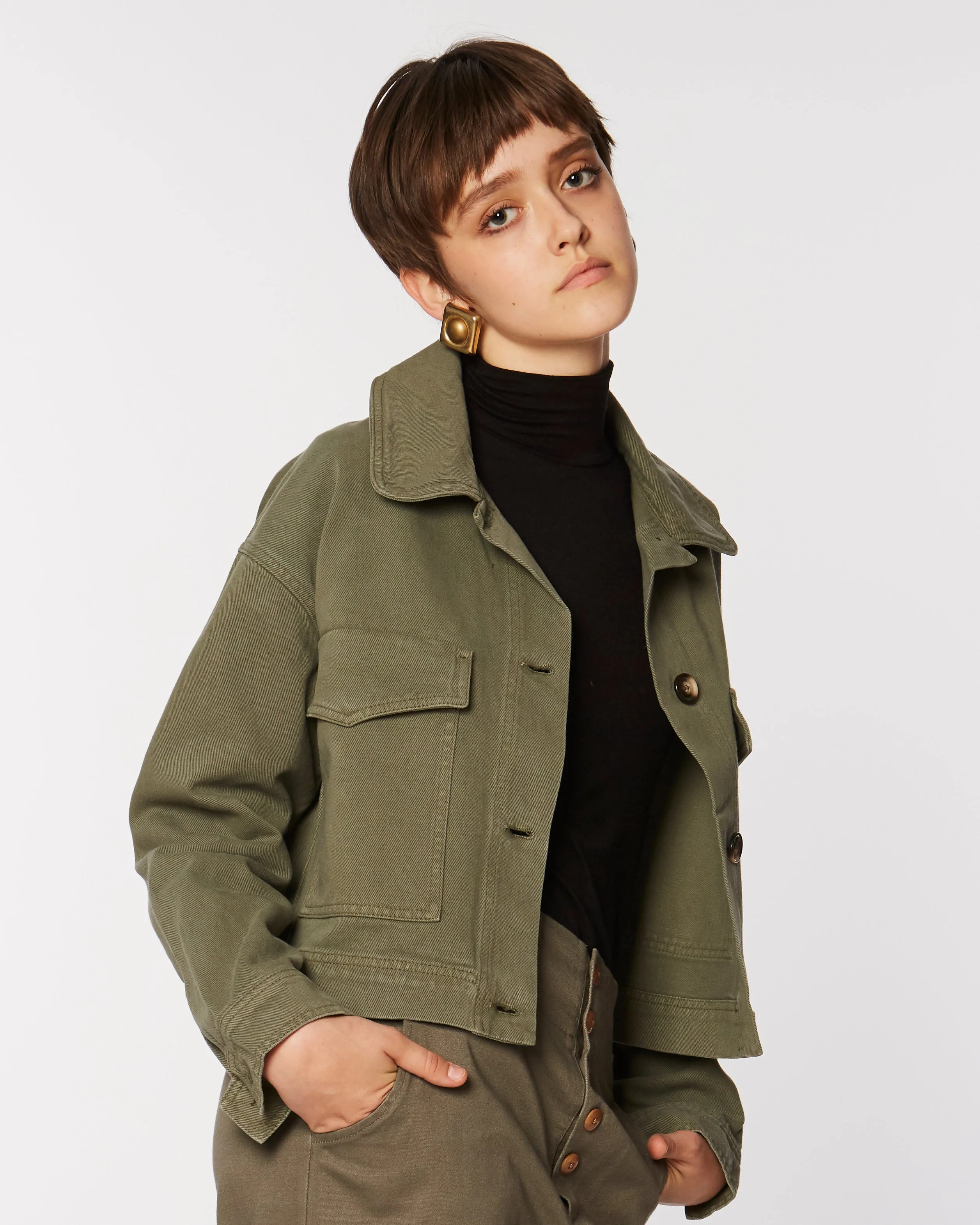 Cropped cotton jacket in khaki