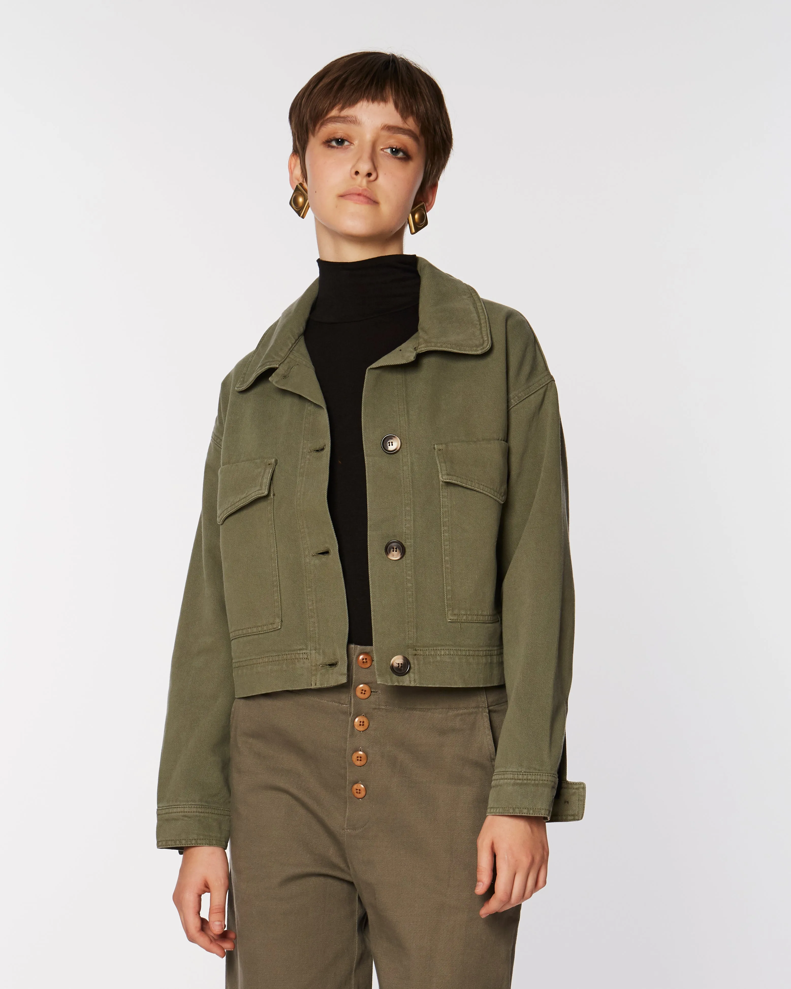 Cropped cotton jacket in khaki