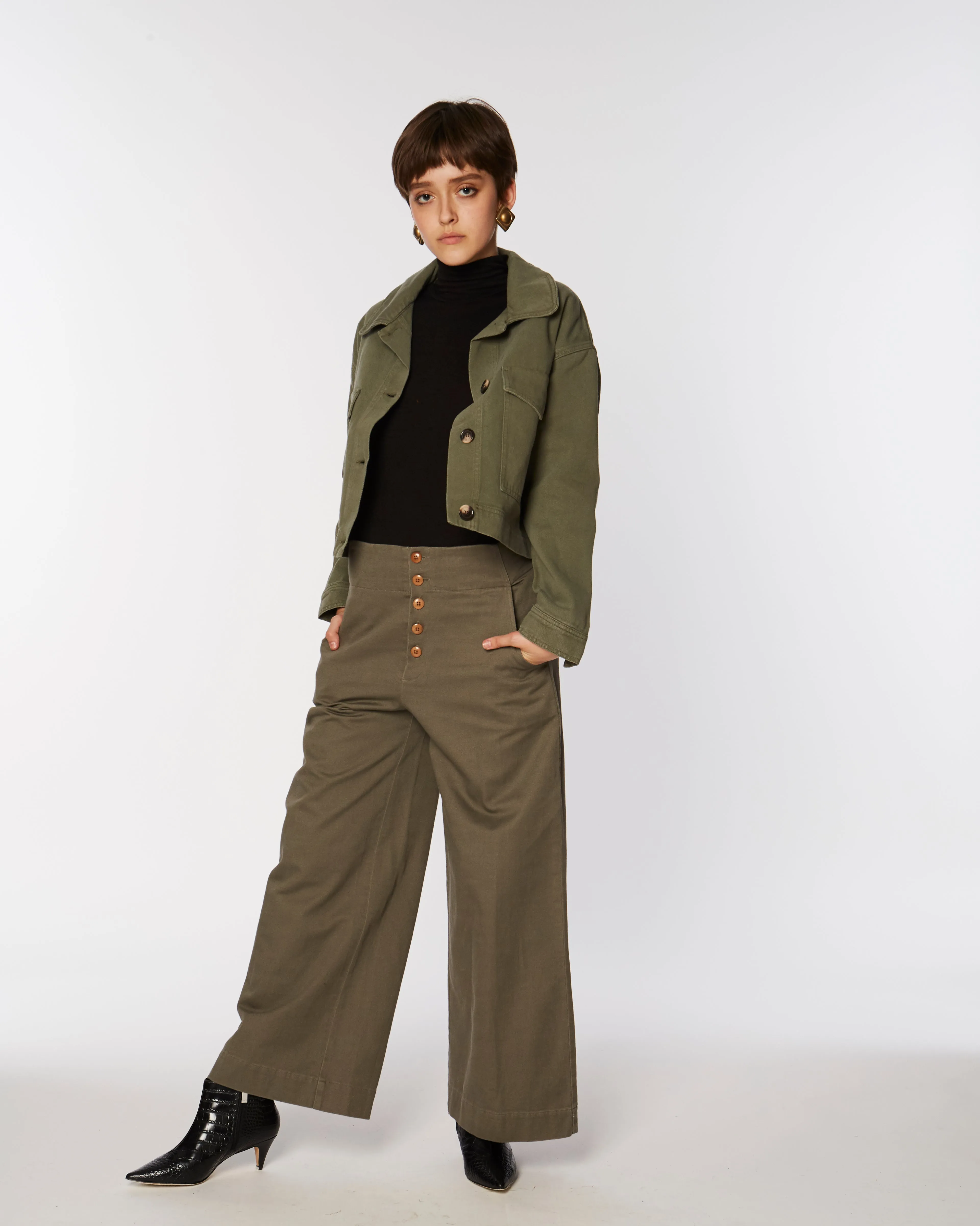 Cropped cotton jacket in khaki