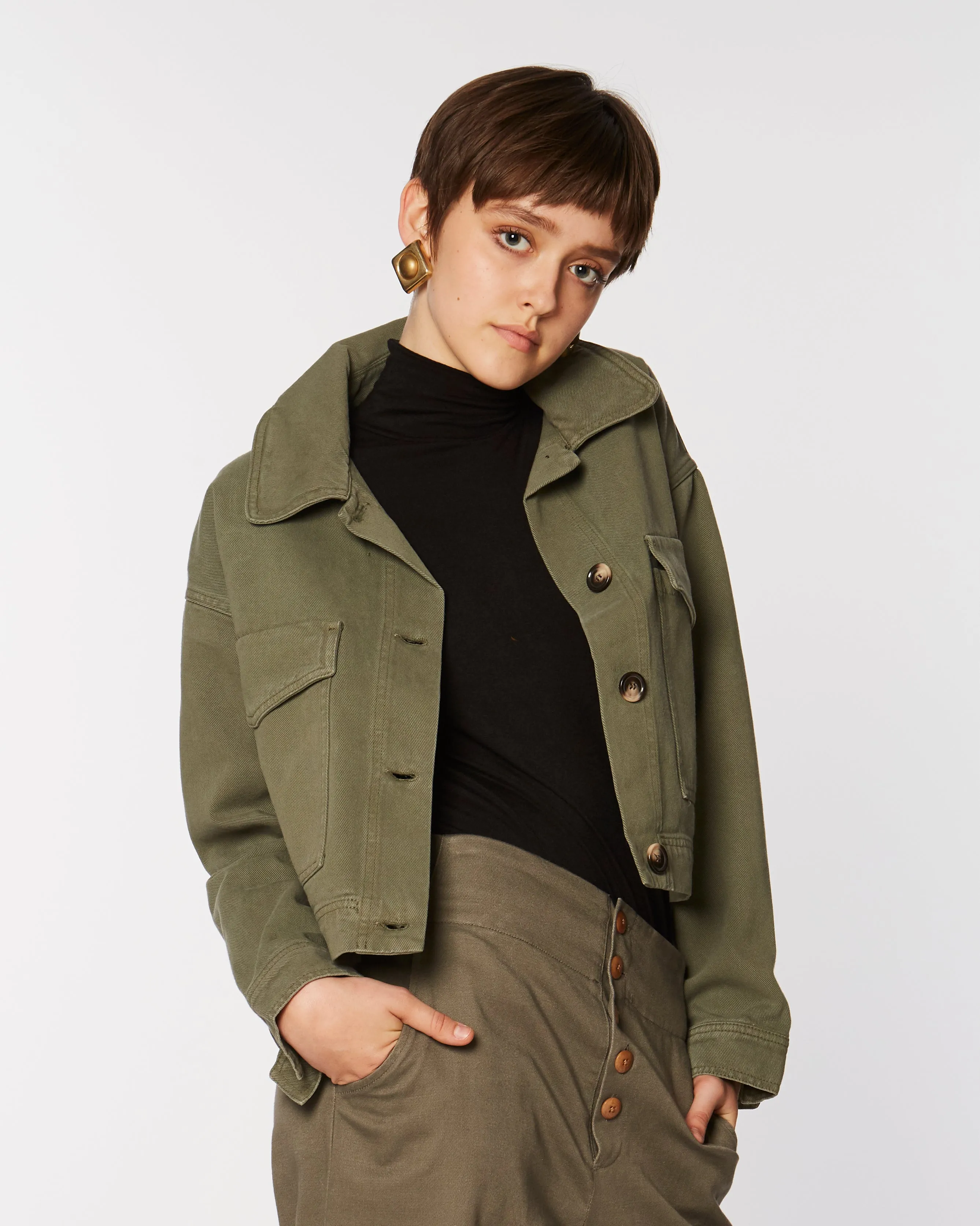 Cropped cotton jacket in khaki