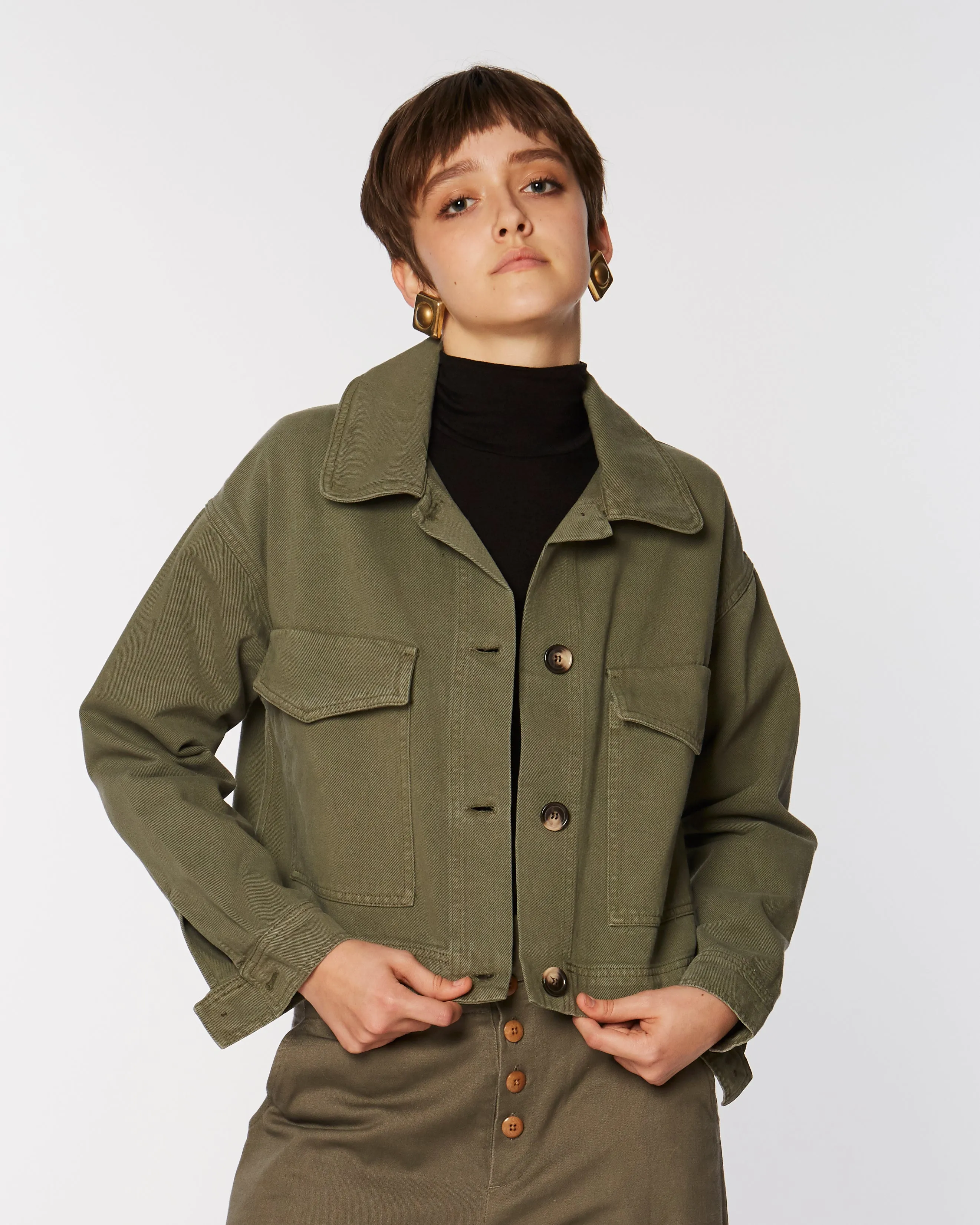 Cropped cotton jacket in khaki