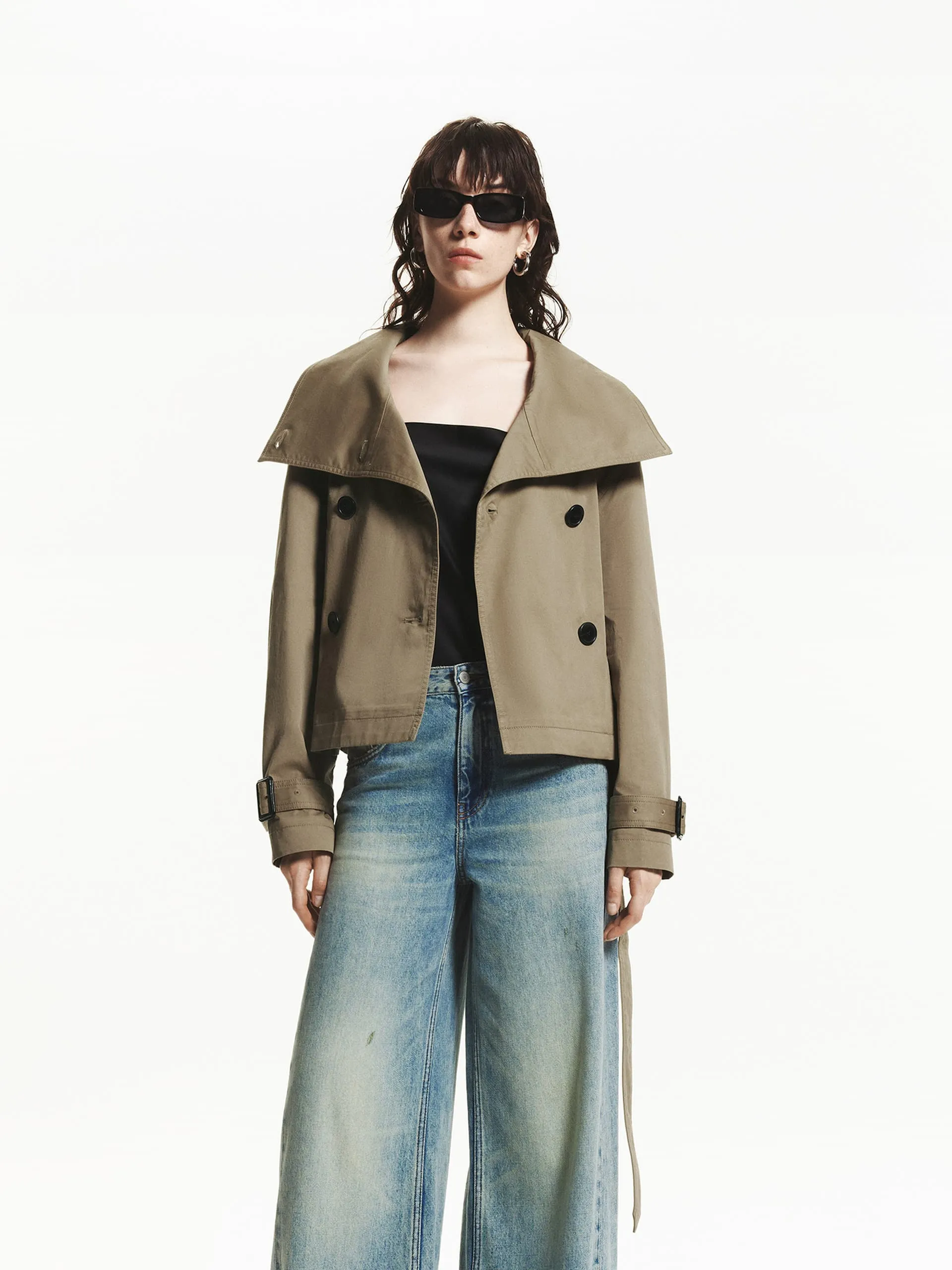 Cropped Cotton Trench Coat