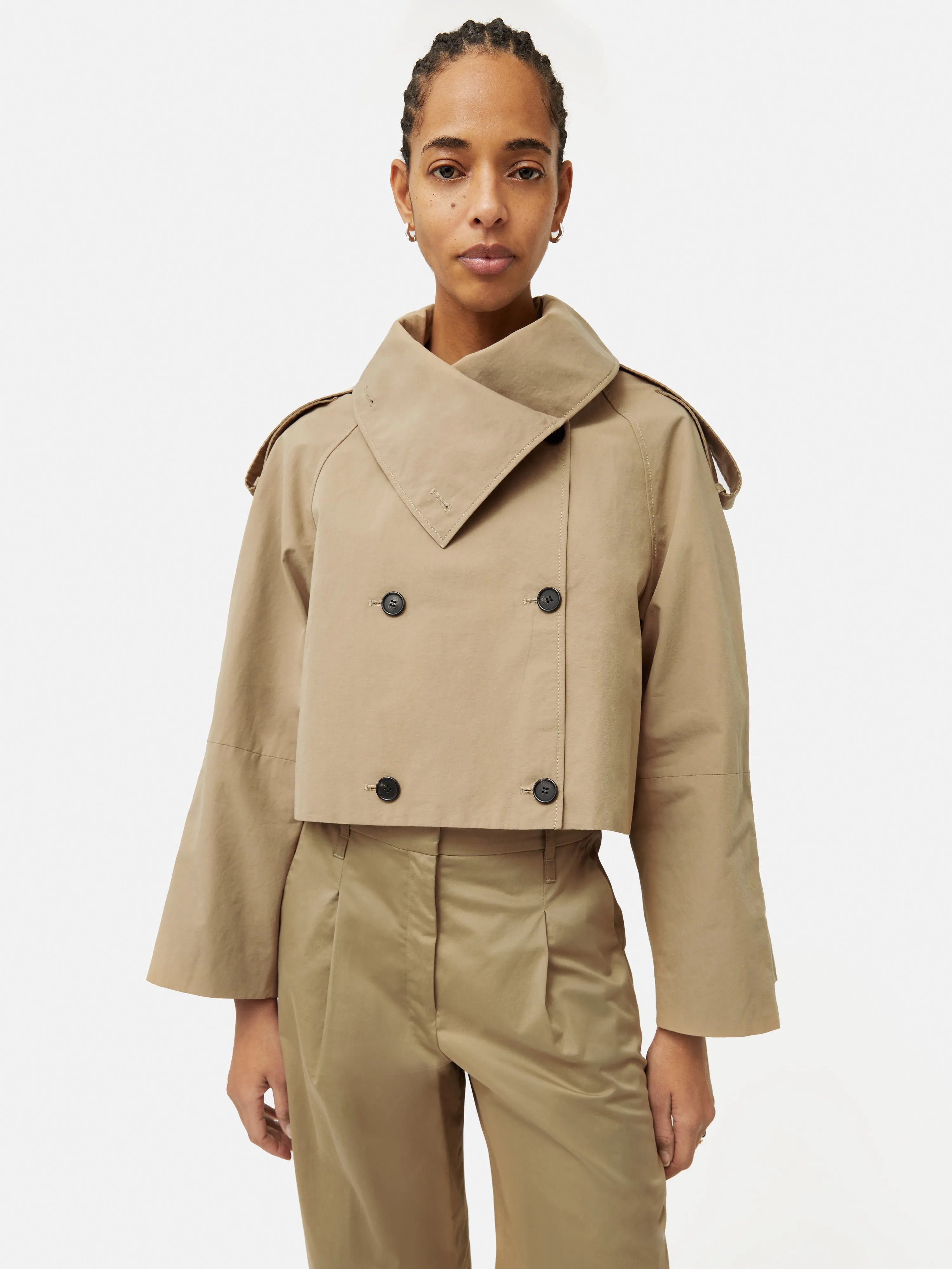 Cropped Cotton Trench Jacket | Stone