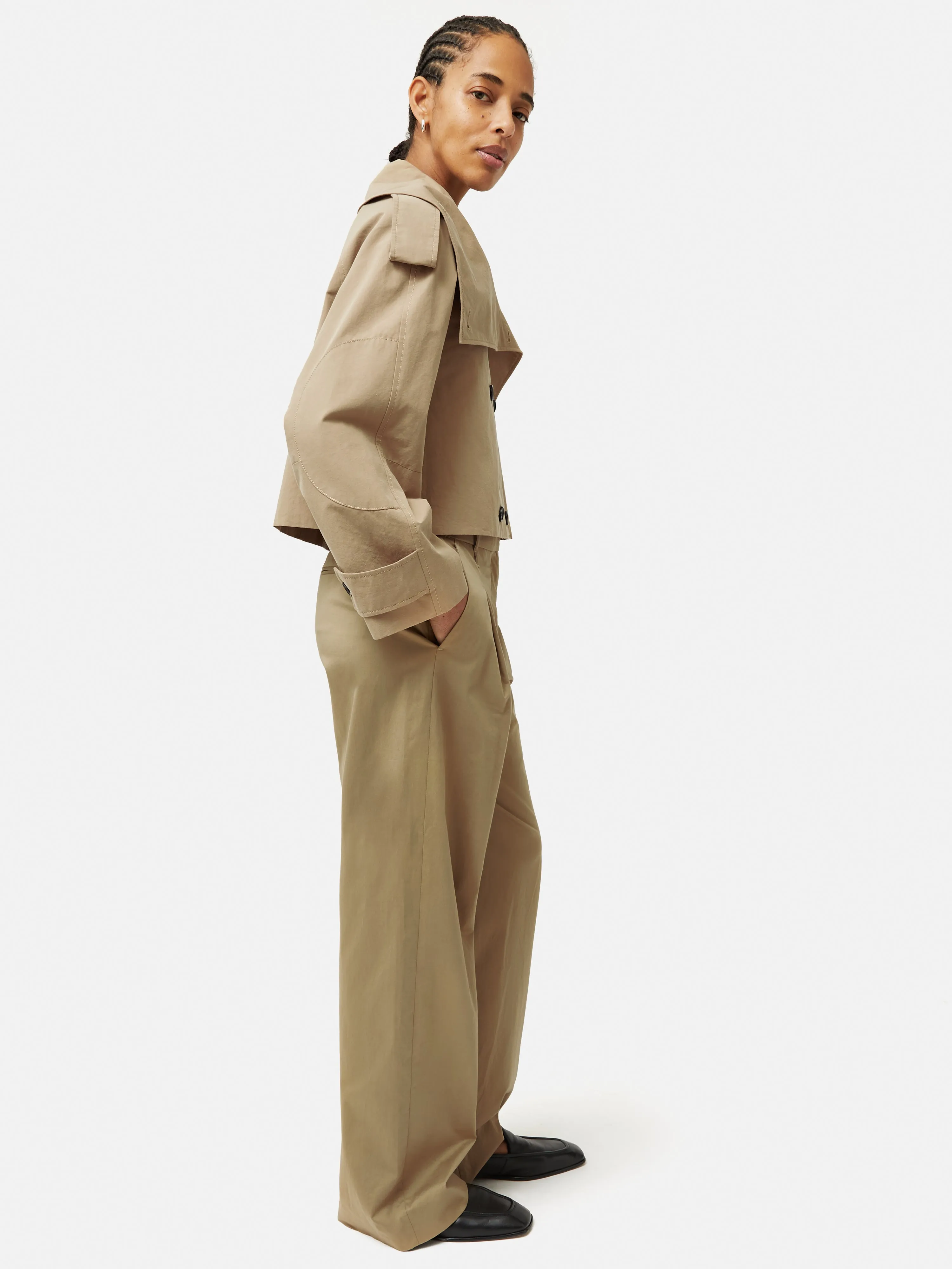 Cropped Cotton Trench Jacket | Stone