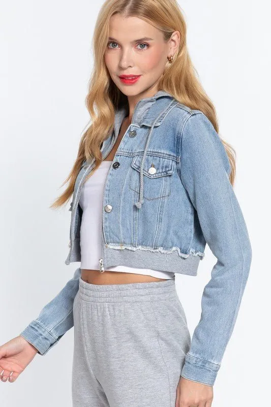 Cropped Denim Hoodie