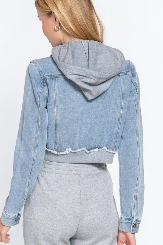 Cropped Denim Hoodie