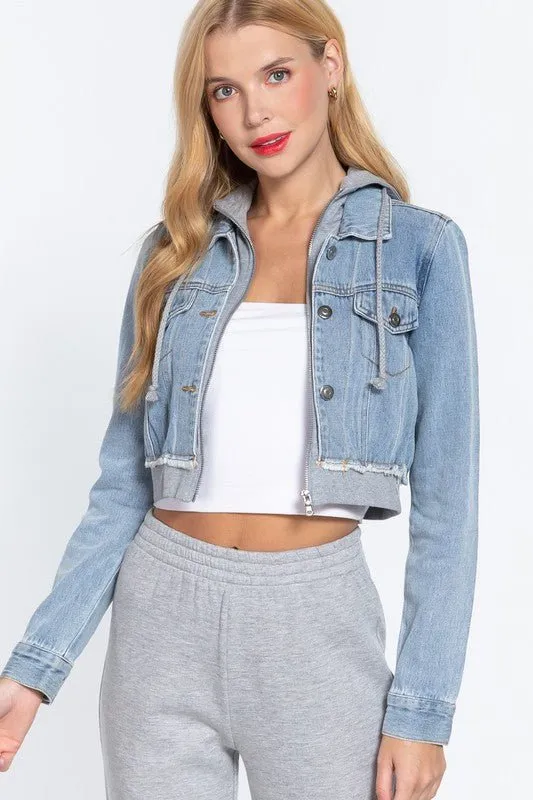 Cropped Denim Hoodie