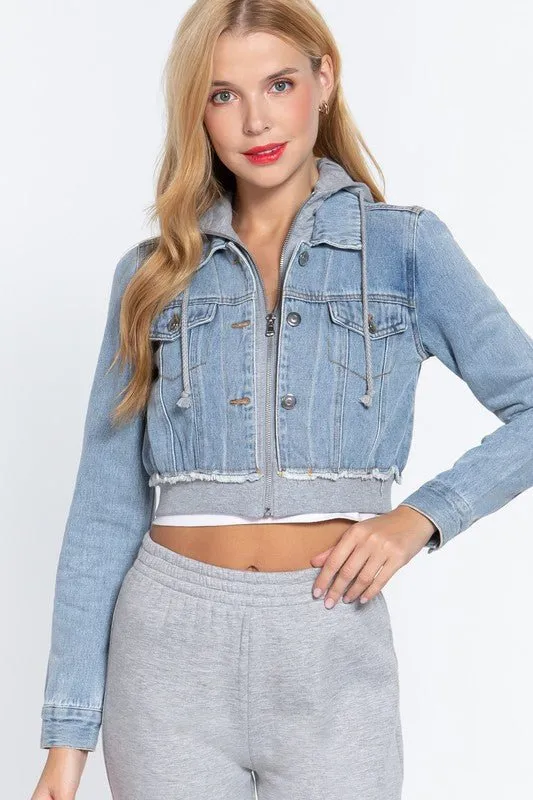 Cropped Denim Hoodie