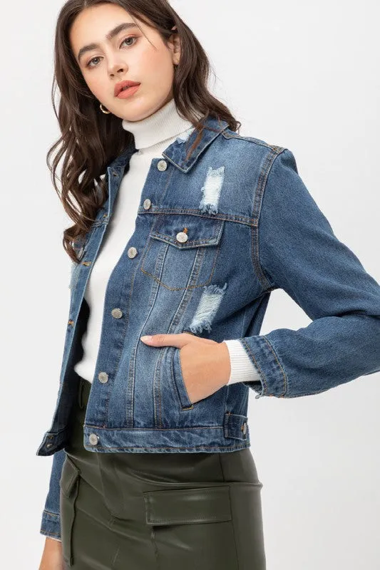 Cropped Denim Jacket (Blue)