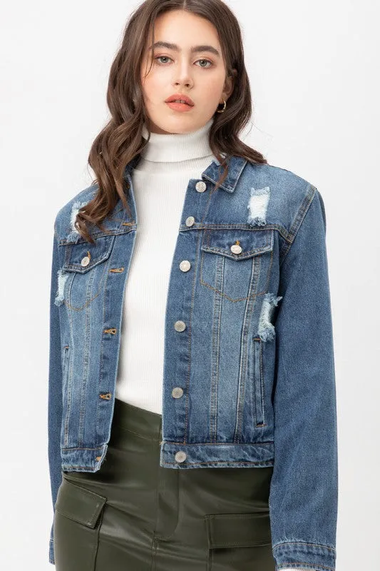 Cropped Denim Jacket (Blue)