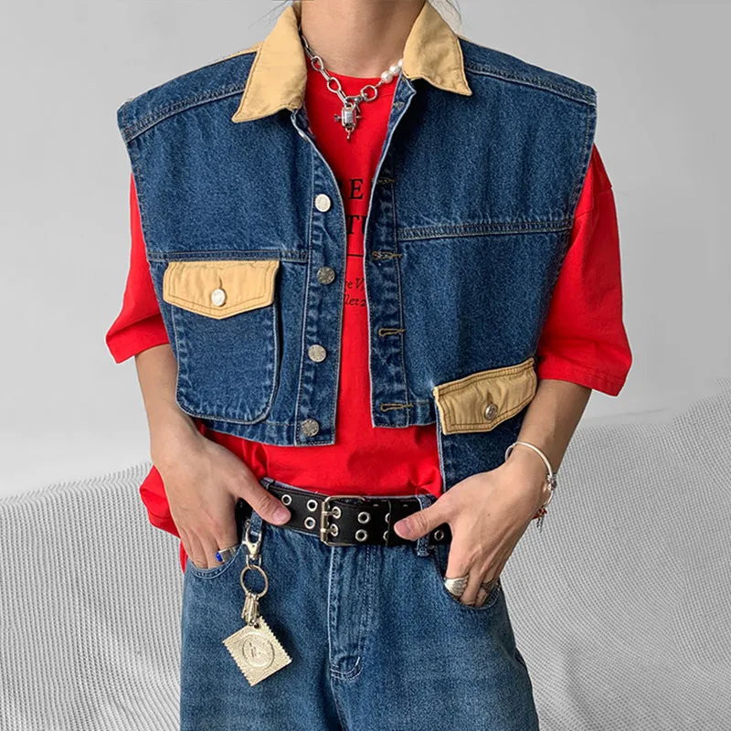 Cropped Denim Vest Jacket