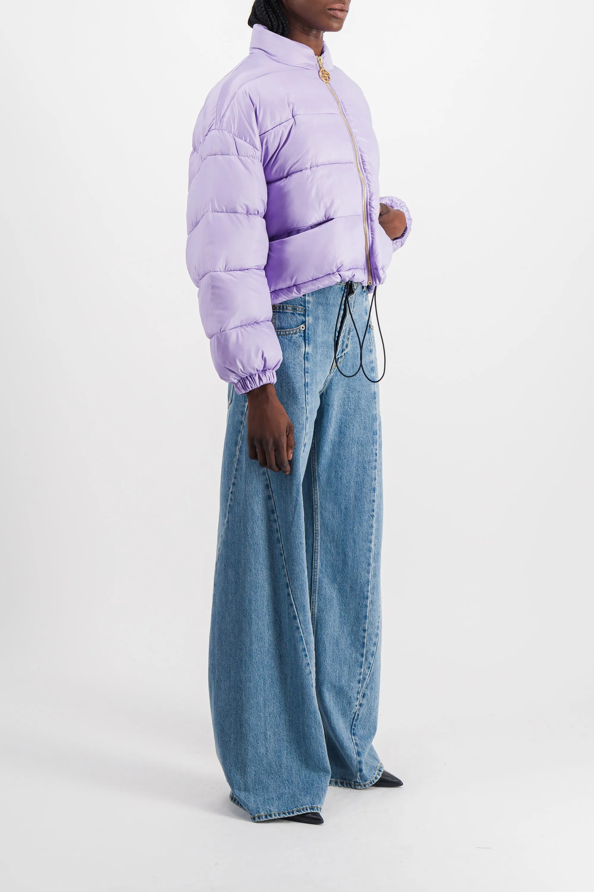 Cropped drawstring puffer jacket