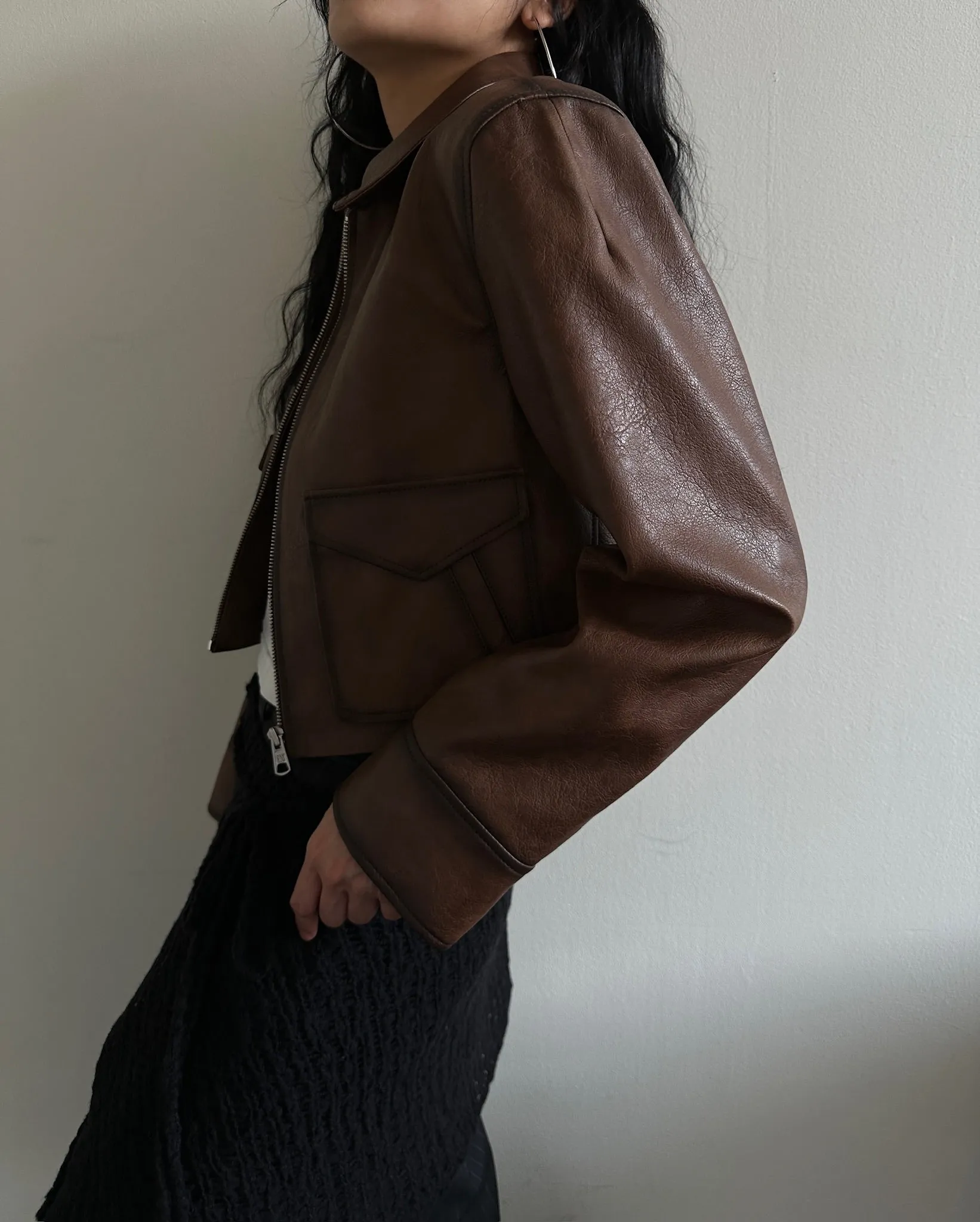 Cropped Faux Leather Jacket