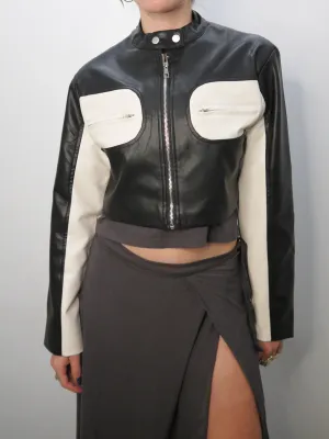 cropped faux leather moto jacket