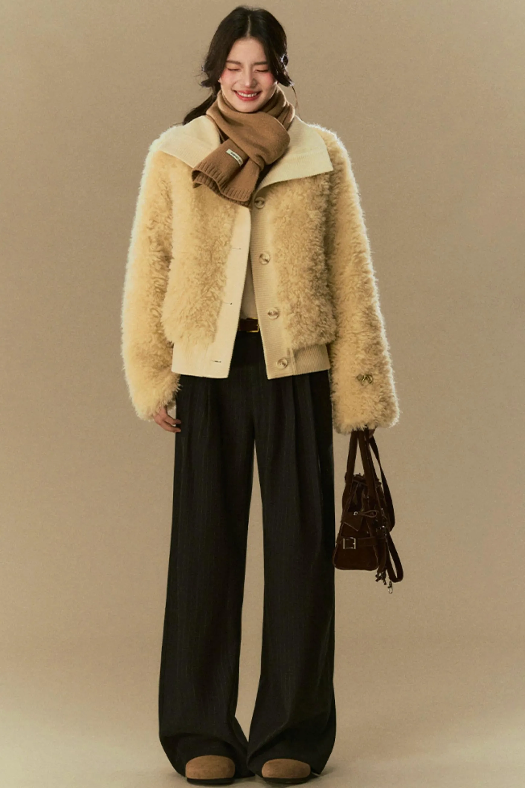 Cropped Fur Lapel Jacket