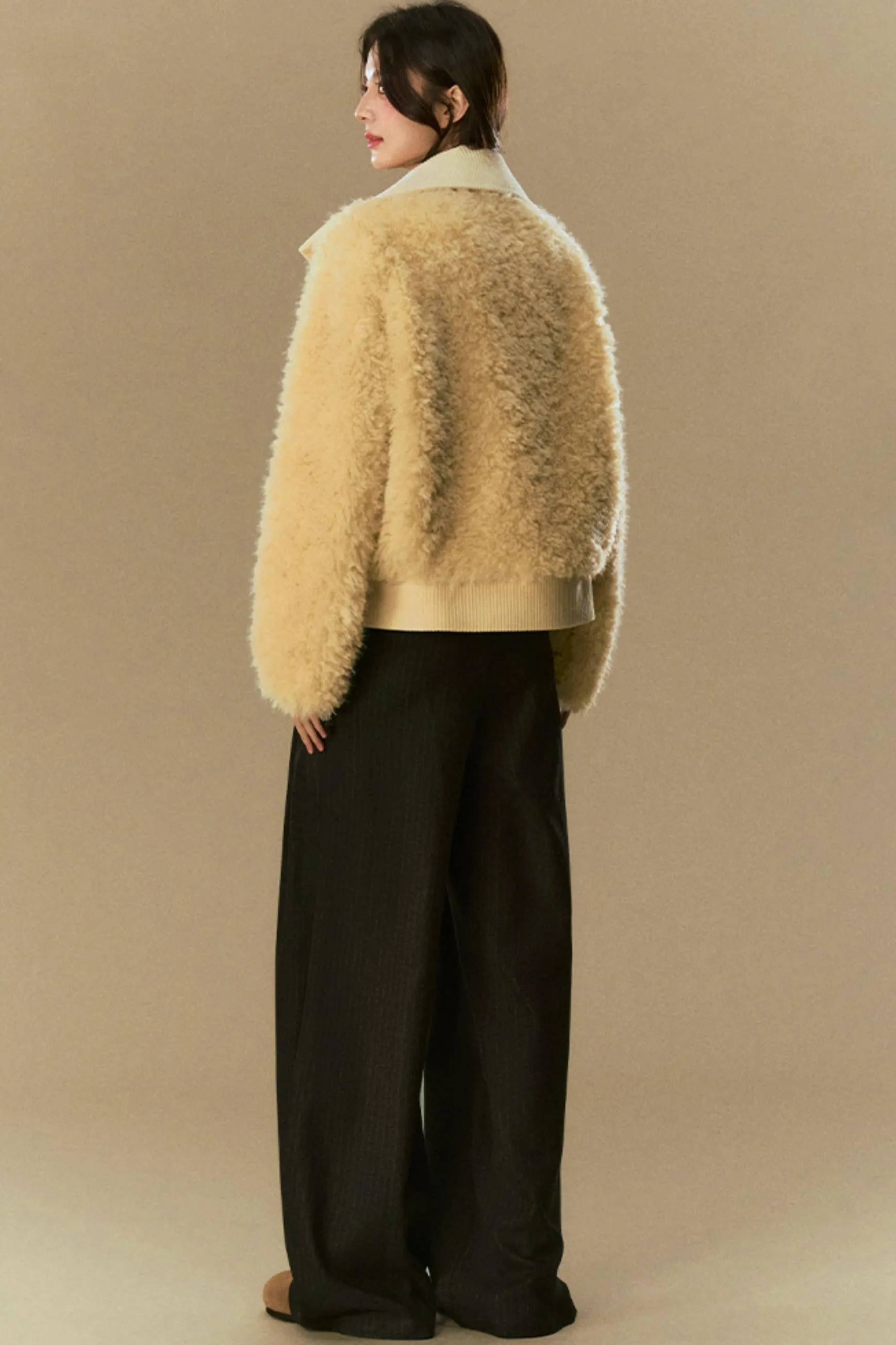 Cropped Fur Lapel Jacket